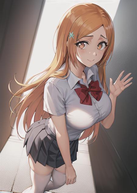 00885-2990597915-vslinx_orihime_inoue, (dark brown eyes), ((dark grey school uniform with red bowtie)), medium breasts, ((white thighhighs)), dar.png